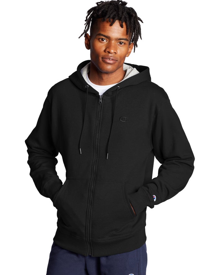 Champion Hoodie Heren - Zwart - Powerblend Fleece Full Zip C Logo ( 942768-FNK )